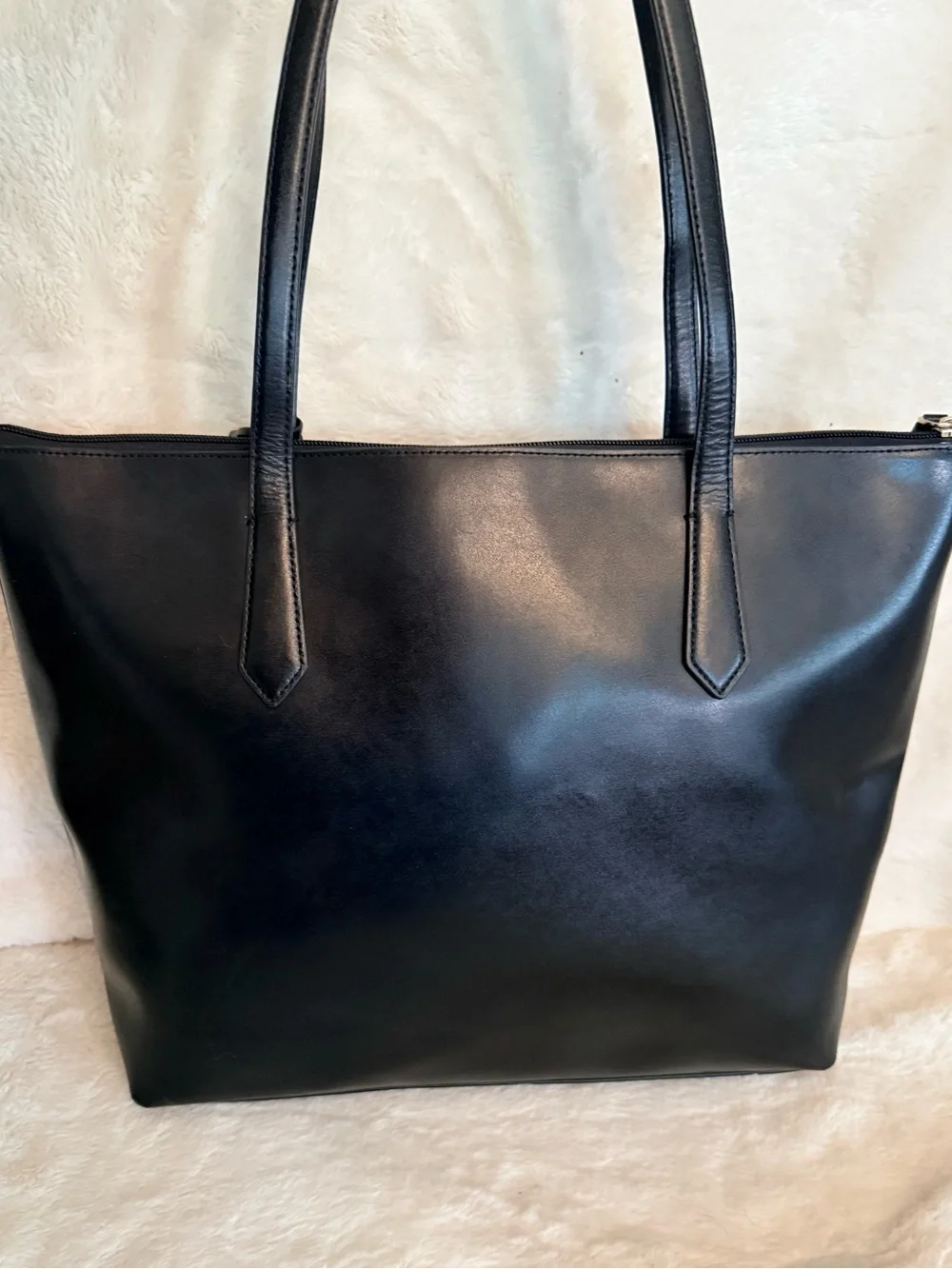 kate spade Black Leather Tote with White Bow Charm